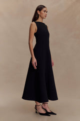 Callista Crepe A-Line Midi Dress - Black