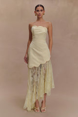 Aleena Satin And Lace Maxi Dress - Lemon