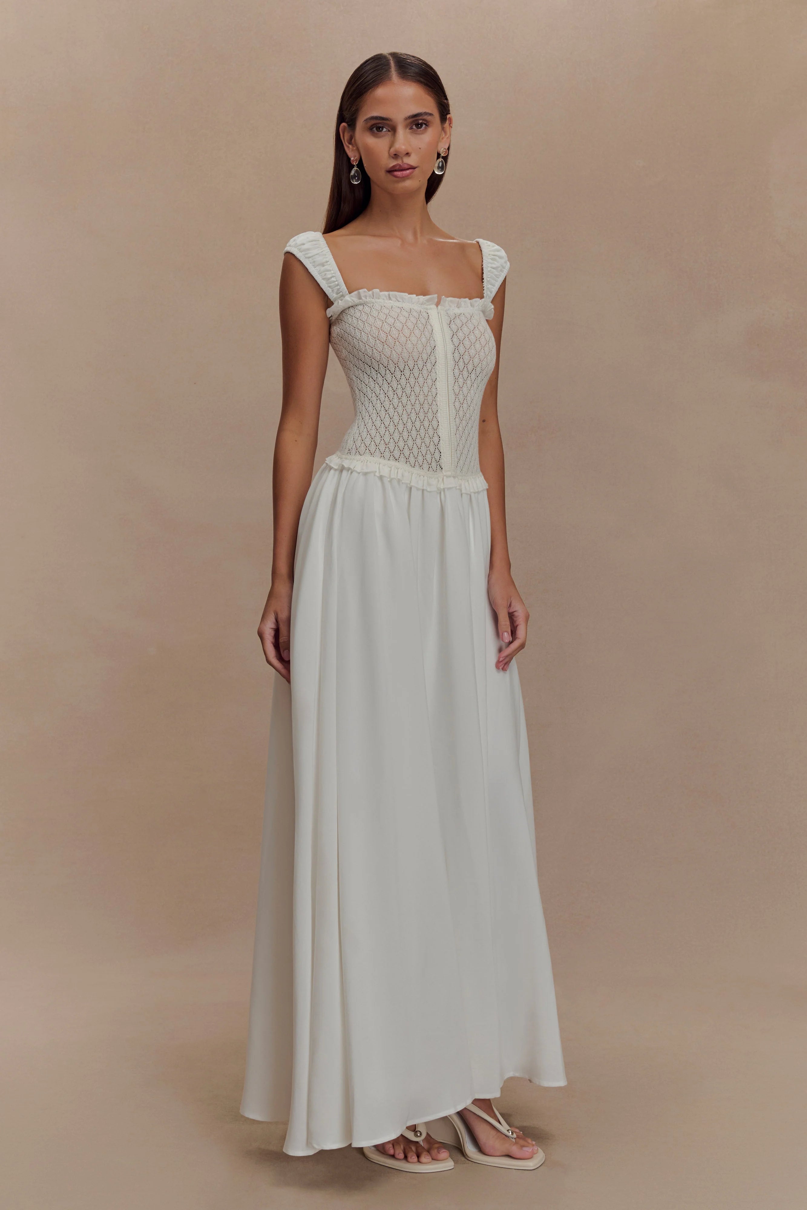 Tahlia Pointelle Knit Midi Dress - White